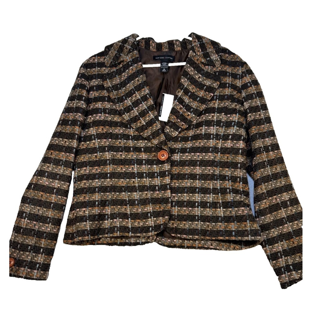 New York & Company Tweed Blazer Jacket Womens 16 Brown Multi Button Front Lined